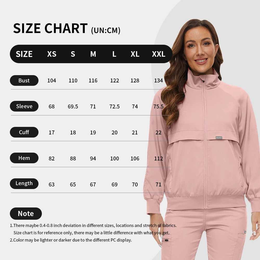 Scrub Jackets Warm Up Medical Scrub Jackets for Women Zip Front Long Sleeved Jacket Doctor Nursing Scrub Outerwear Workwear Tops J251103