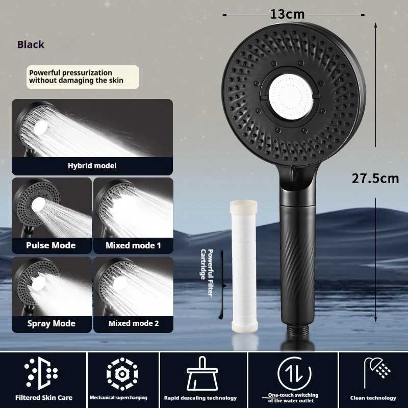 New High Pressure 13CM Shower 5 Modes Water Saving Filter Spray Nozzle Massage Rainfall Shower Bathro Accessories Y251103