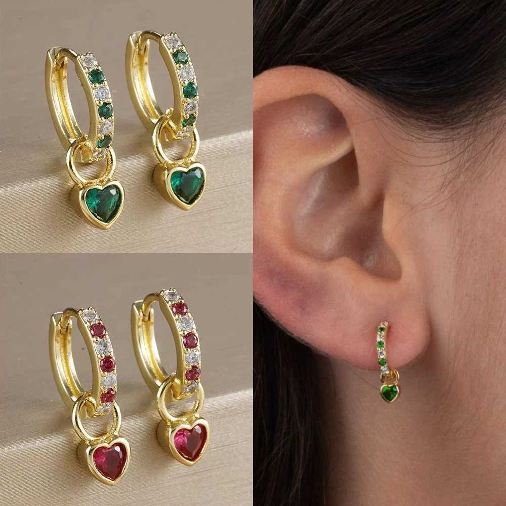 2PCS Luxury Colorful Heart Pendant Earrings Exquisite Multicolor Zircon Stainless Steel Hoop Earrings for Women Fashion Jewelry C251103