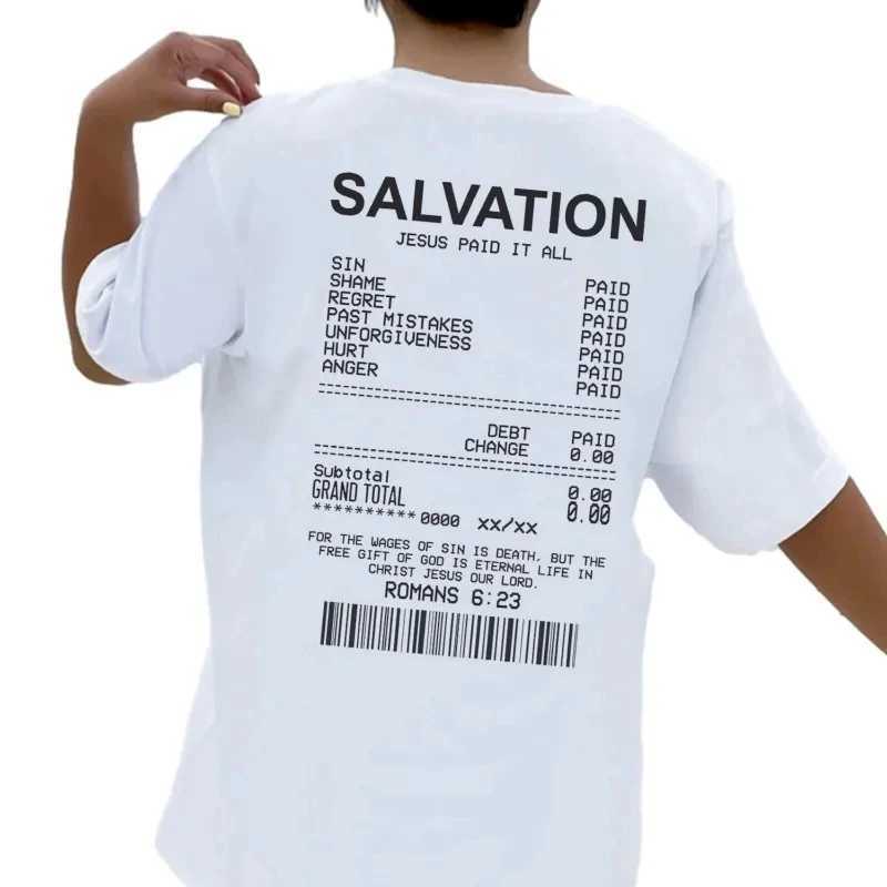 Women Salvation Back Print Bible Verse T-Shirts Oversized Funny Streetwear Christian Cotton T Shirts Jesus Faith Tees Tops X250403