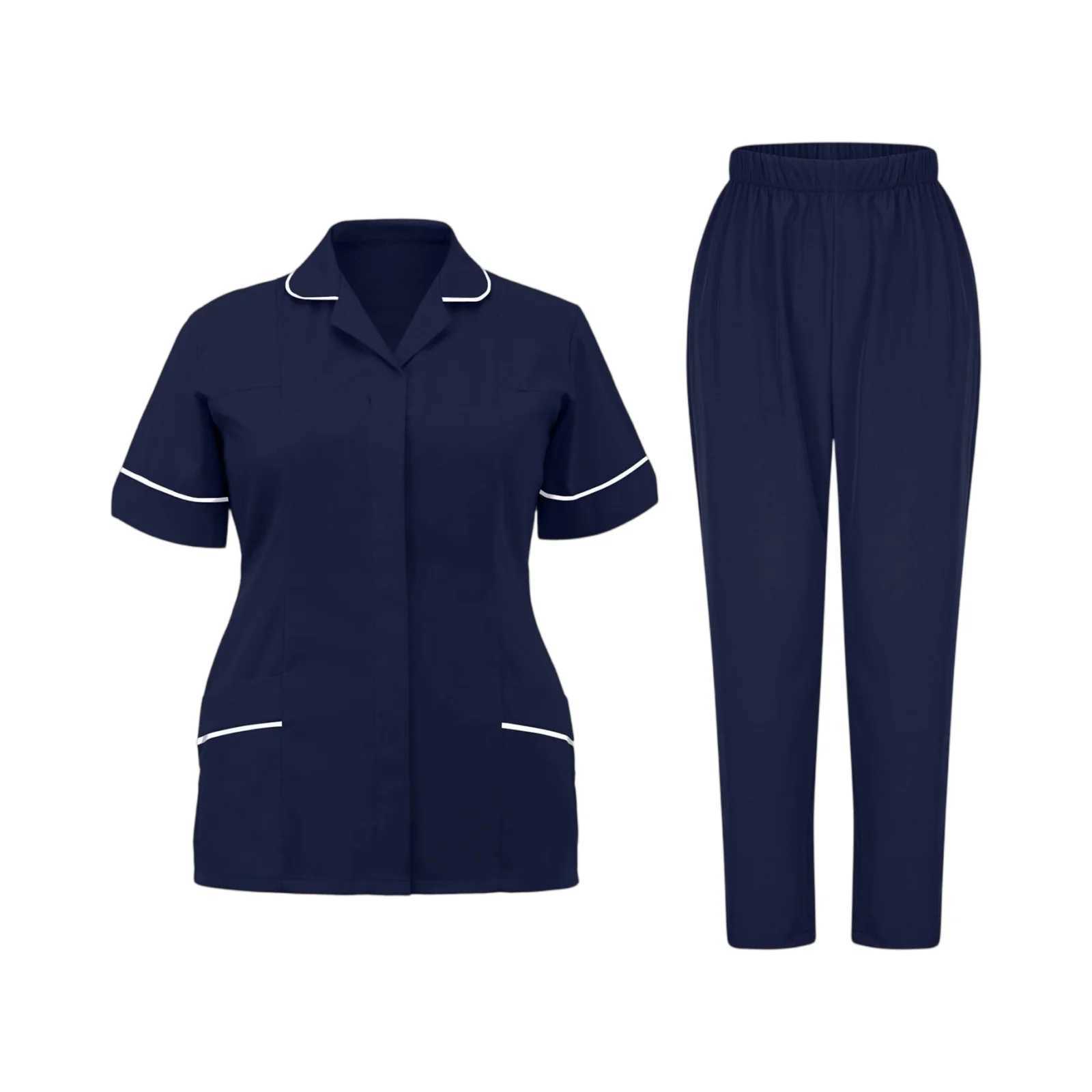 WomenS Nurse Uniform QuickDrying Fabric Solid Color VNeck Pocket ShortSleeved Trousers Suit Nursing Nurse Uniform Suit J251103