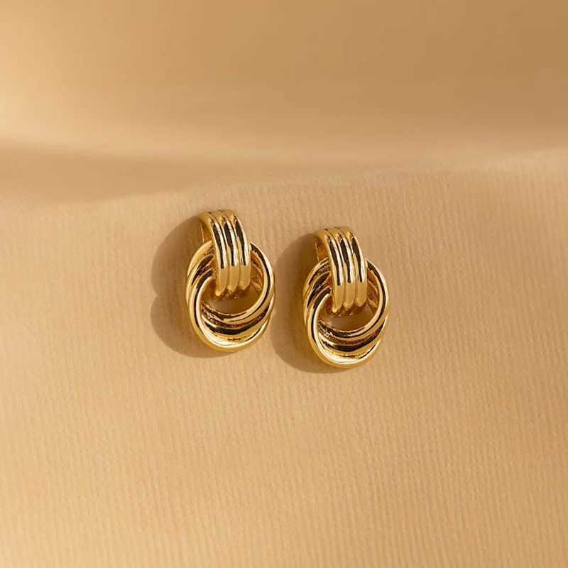 Vintage Three Layers Mini Knot Stud Earrings for Women Gold Plated Twisted Small Circle Stainless Steel Earring Punk Jewelry C251103