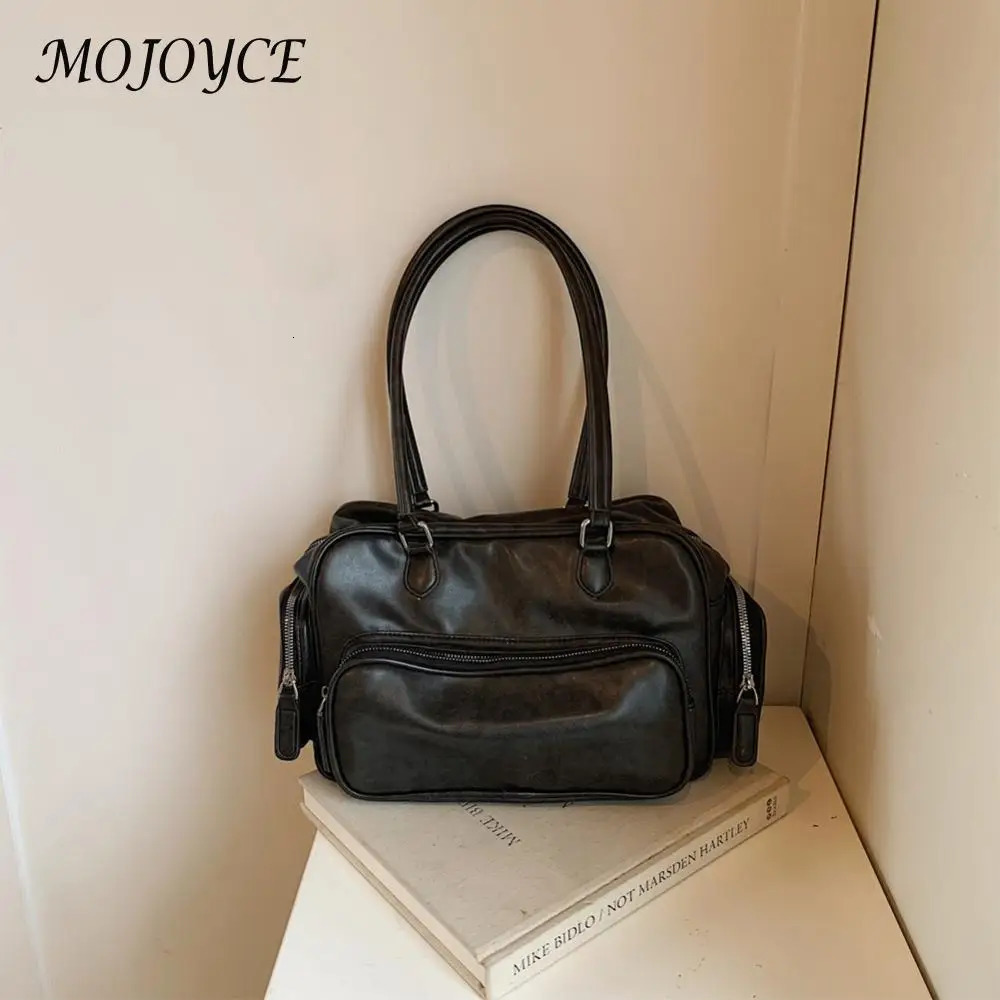 Shoulder Bag for Women with Multi-Pockets Tote Bag PU Leather with Zipper Underarm Bag Solid Handbag for Work Travel 250401