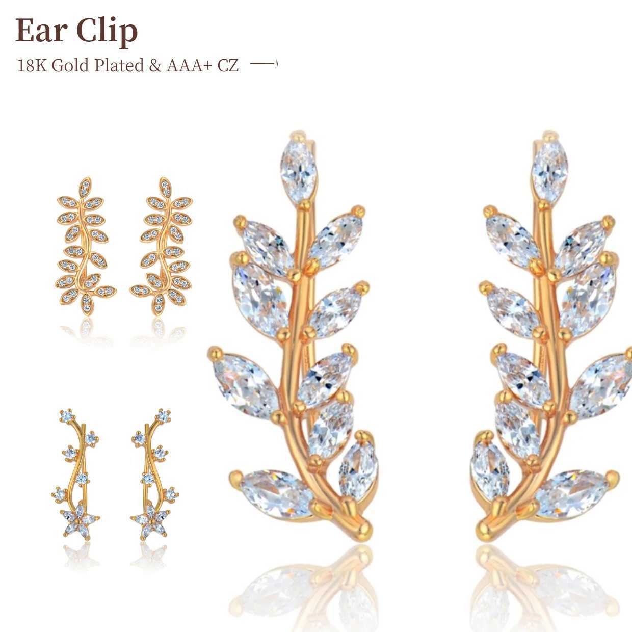 Punk Fashion Iced Out Leaf Clip Shape Earrings Female Gold Color Cubic Zirconia Ear Cuff For Women Vintage Jewelry Gift 2025 C251103