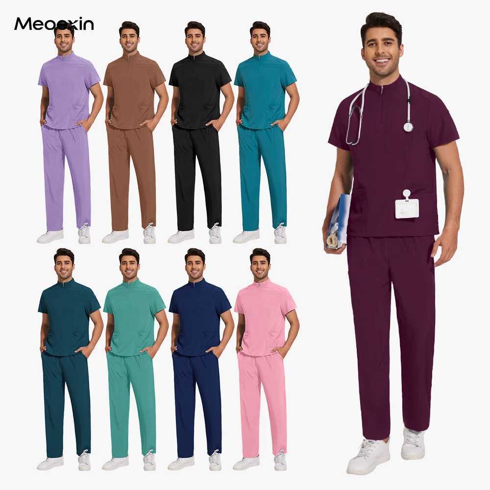 Nursing Uniform Hospital Scrubs Uniforms Sets Men Women Nurses Scrub Hospital Accessories Zipper Collar Short Sleeved Tops Pants J251103