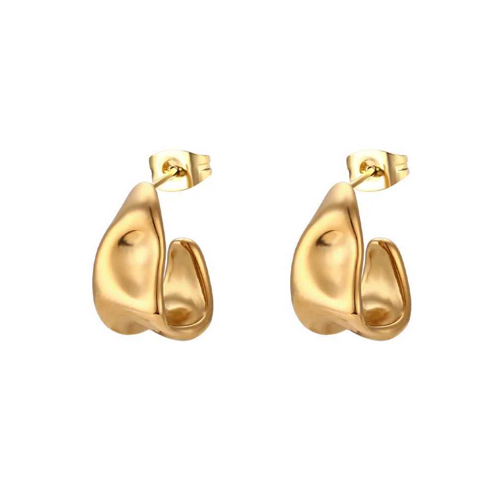 Trends Irregular Geometric Shape Creole Stud Earrings Gold Color Stainless Steel Unusual Earrings For Woman Ear Creoles YMXE120 C251103