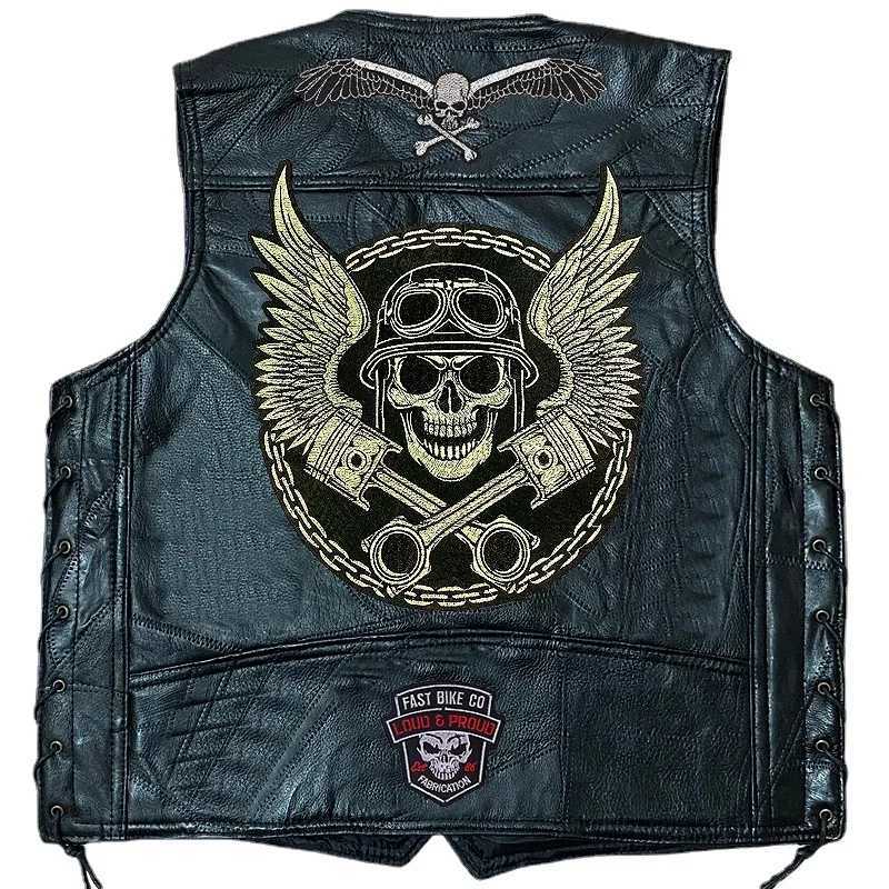 Mens Motorcycle Vest Sleeveless Patchwork Jacket Biker Club Punk Leather Vest X250403