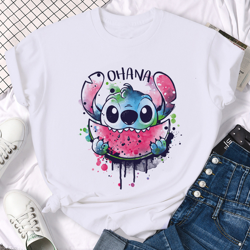Cartoon anime round neck loose print pattern short sleeved T-shirt for women