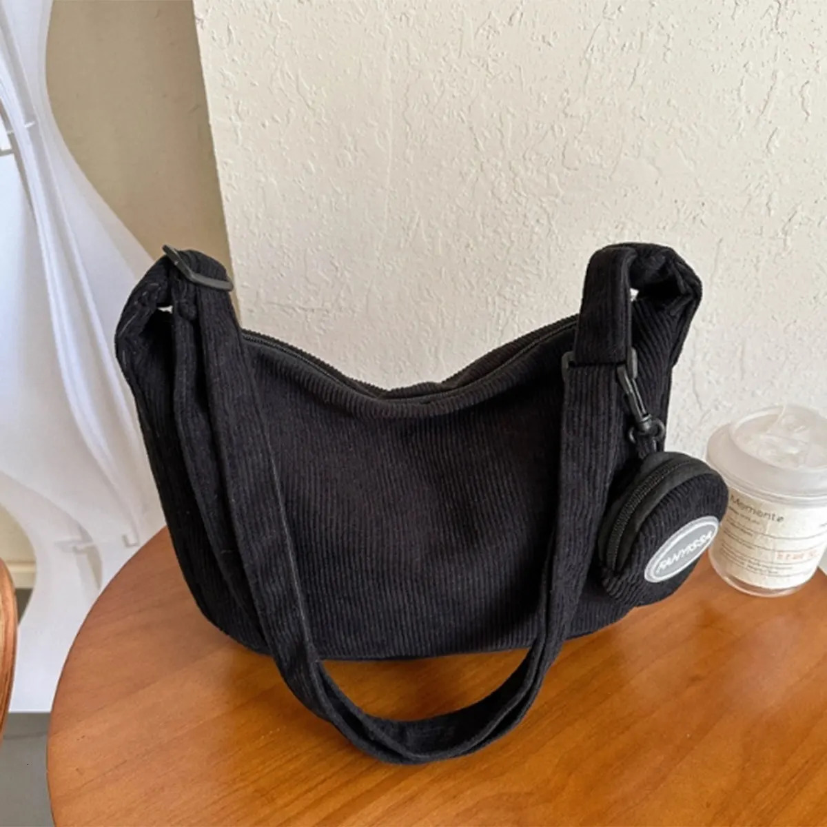 Black fashion simple corduroy womens bag texture child mother leisure single shoulder crossbody a package y251110