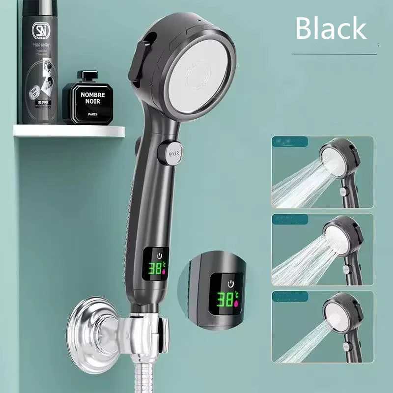 High Pressure Handheld Bathro Shower Water Saving Shower Pressuri Adjustable Spray LED Digital Temperature Display Y251103