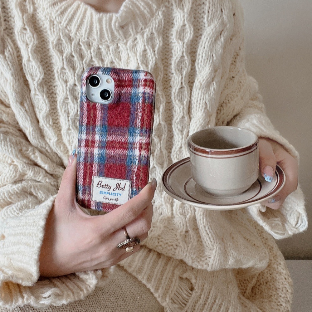Velvet Red and Blue Color Block Phone Case Compatible with iPhone 17/16 Pro Personalized Protective Cover iPhone 15/14 Simple