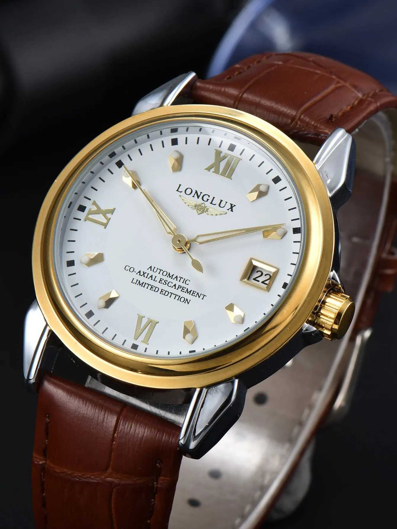 Men automatic watch date simple mechanical watches waterproof leather mens watch boyfriend giftW251104