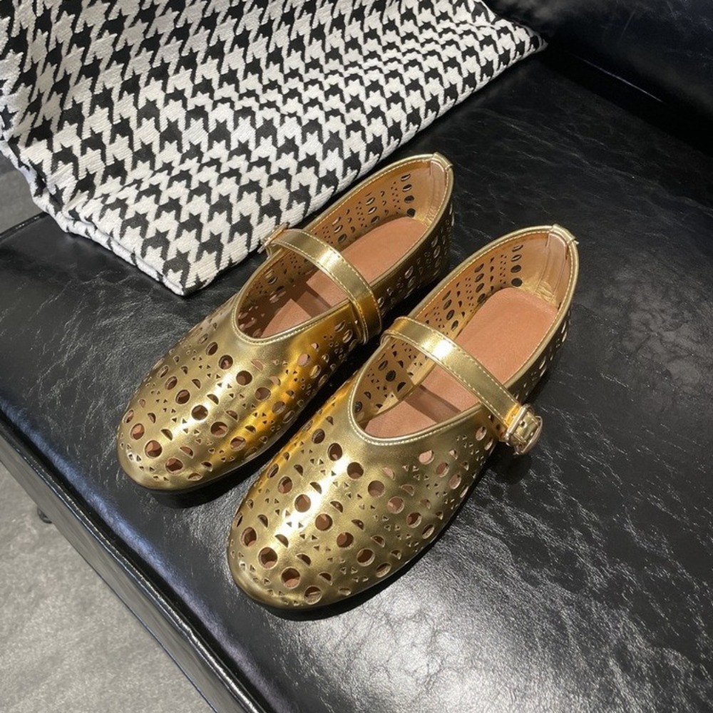 designer women ballet flats dress loafers womens Spring summer shallow mouth one-line buckle strap hollow round toe ballerina heels wedding shoes