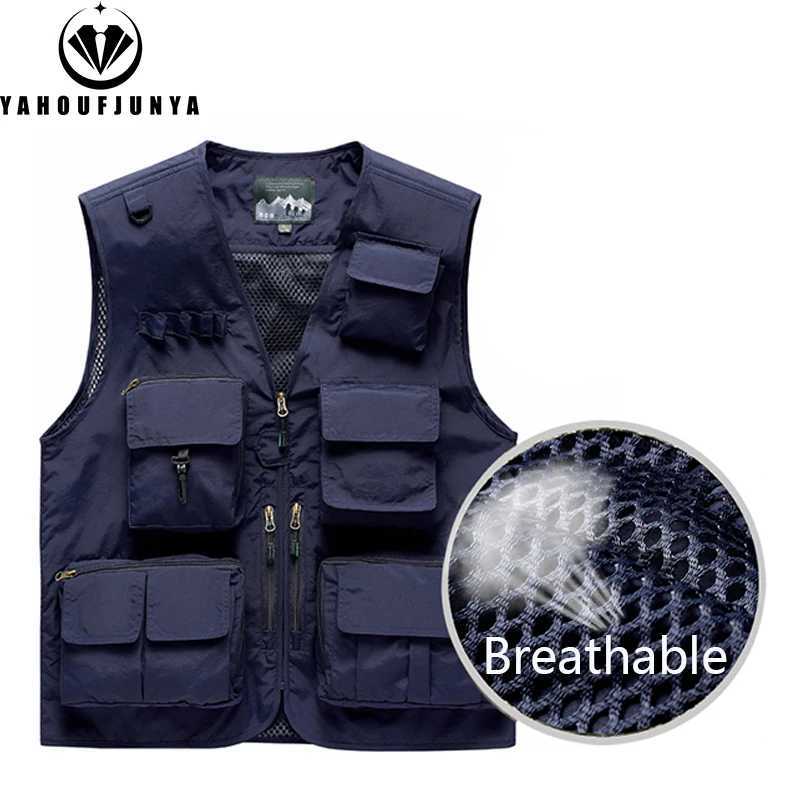 2025 New Summer Men Sleeveless Fishing Tool Webbed Vest Men Breathable Many Pocket Outdoors Camping Thin Vest Male Plus Size 7XL X250403