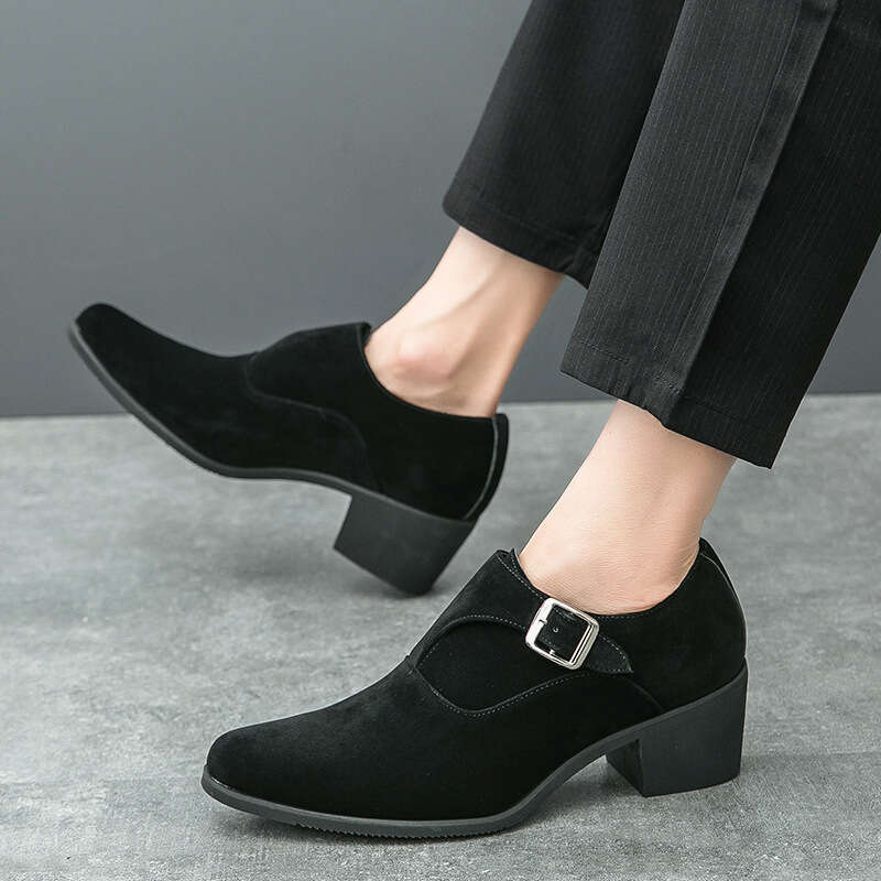 Large size high-heeled 2024 Spring and Autumn new thick soled casual 37-46 trendy height increasing leather shoes