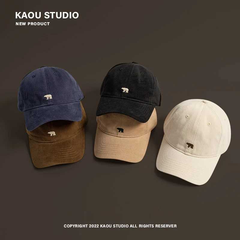 Brushed Polar Bear Embroidered Baseball Hat Womens Autumn/Winter Wild Face Small Korean Soft Foot Hat Mens Y250403