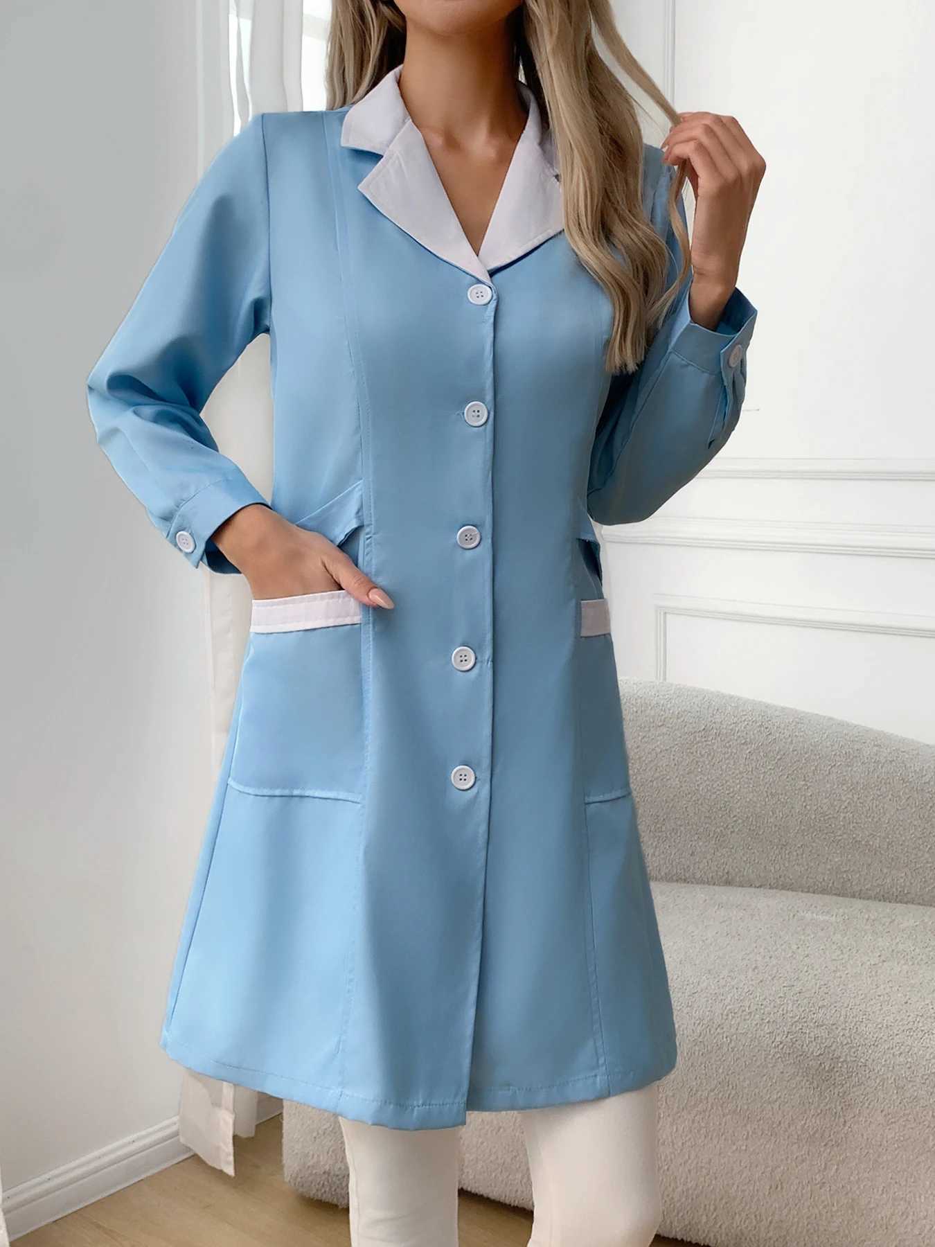 Beauty Salon Work Clothes Women with Adjustable Belts Doctors Nurses Hospital Clinic Uniform Ladies LongSleeved Cardigan Coat J251103