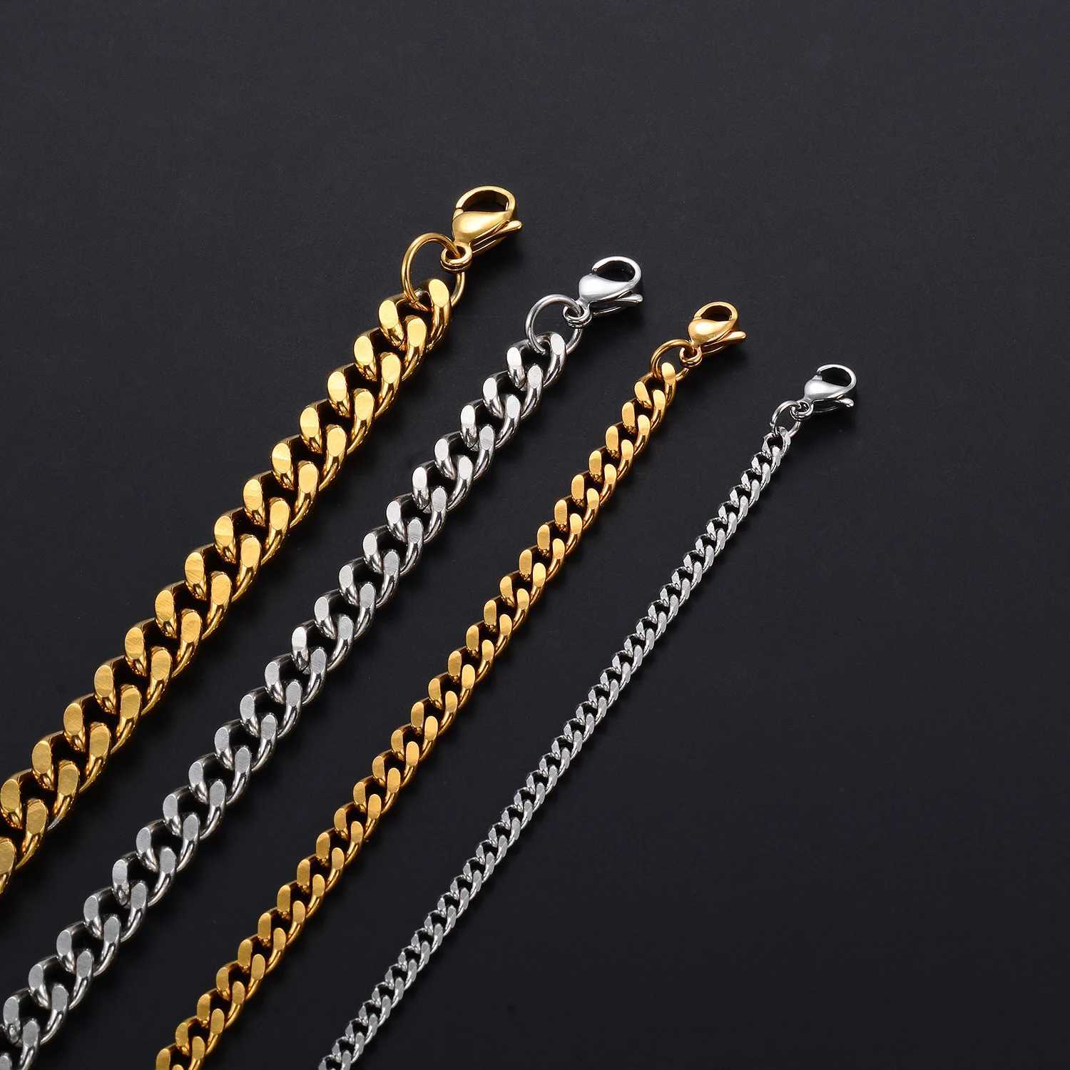 Cuban Chain Mens Bracelet Classic Stainless Steel Bracelet Gold/Silver Punk Heavy duty Mens Jewelry Y250329