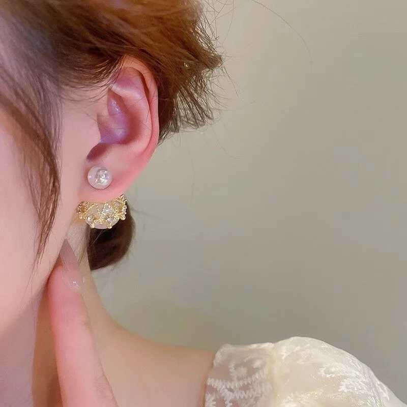 New womens elegant earrings exquisite double-sided rhinestone pearl earrings suitable for womens jewelry gifts Y250401