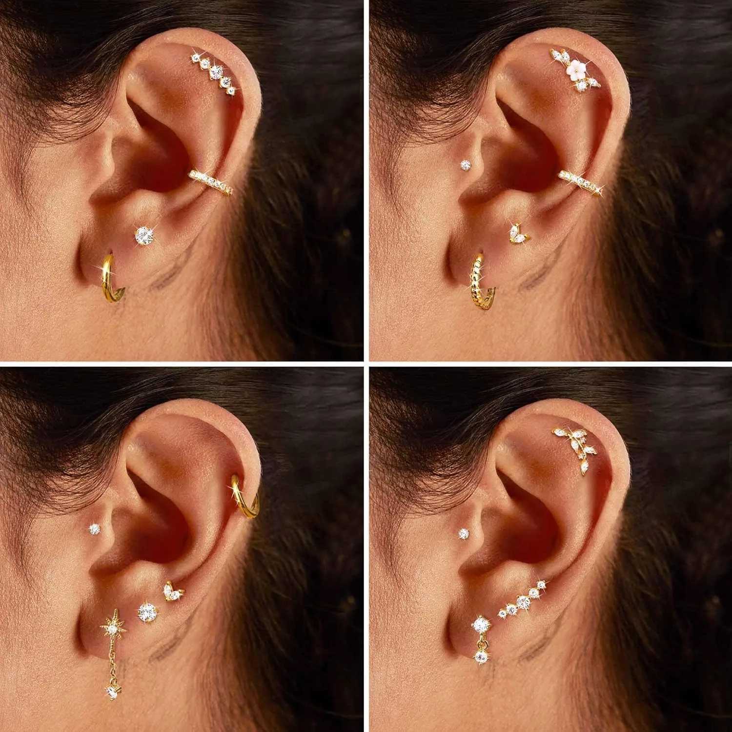 Drperfect 12Pcs Helix Piercing Surgical Steel Tragus Earrings Flat Back Earrings Helix Hoop Cartilage Earrings Conch C251103