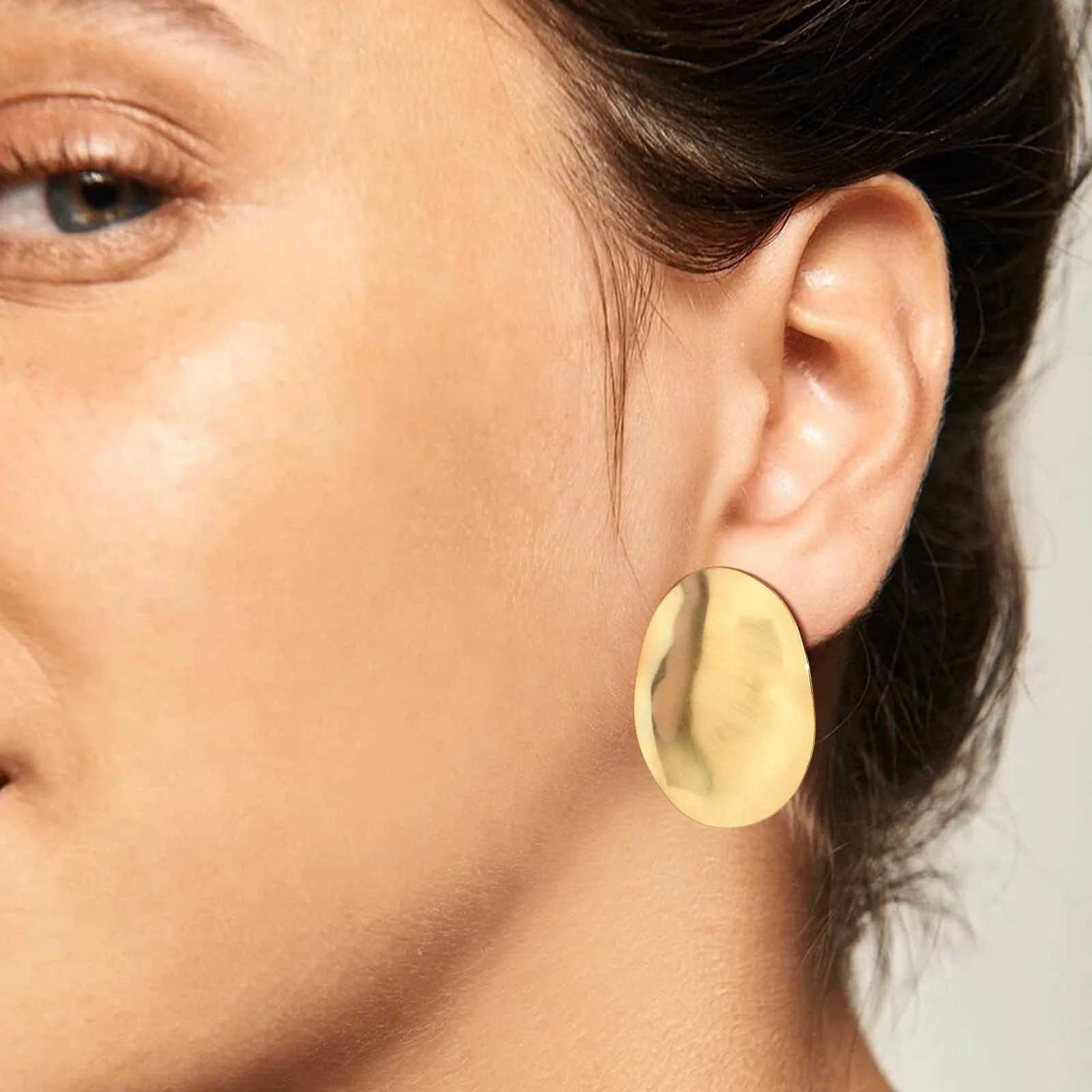 Matt Large Stainless Steel Stud Earring for Women Pairs Chic Oval Irregular Ear Jewely C251103