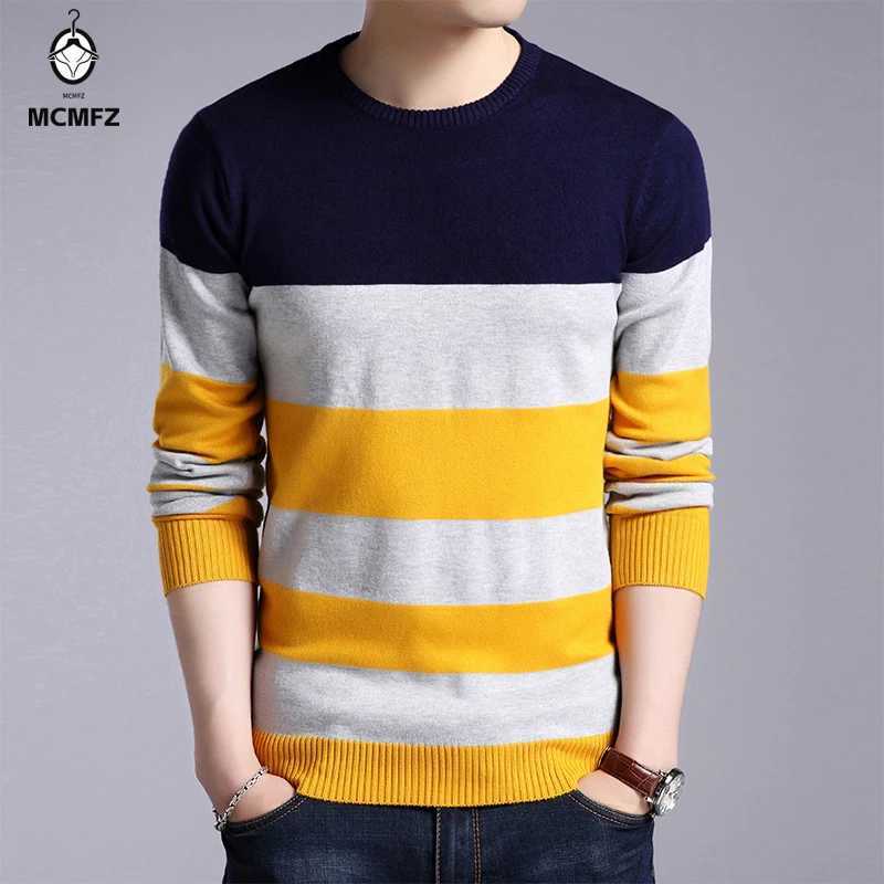 New Mens Casual Striped Long Sleeved Knitted Shirt Fashionable and Comfortable All Season TopT251103