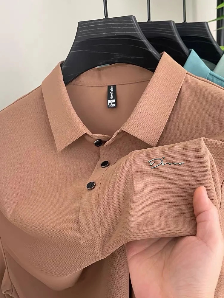 Boutique Short sleeved Mens Polo Shirt Summer Fashion Ice Silk Elastic Top Comfortable Business T-shirt 250402