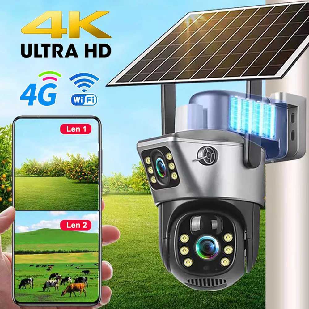 4G / WiFi Solar Camera Dual Lenses Outdoor 8MP 4K Low Power Battery IP Camera PIR Night Vision V380 Pro CCTV Security Protection H251103