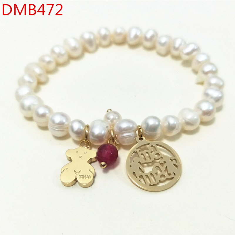 Fashion Women Girls Silver Gold Stainless Steel Round Bear Mama White Black Pink Bead Animal Bracelets Jewelry Pulsera Mother's Day Gift