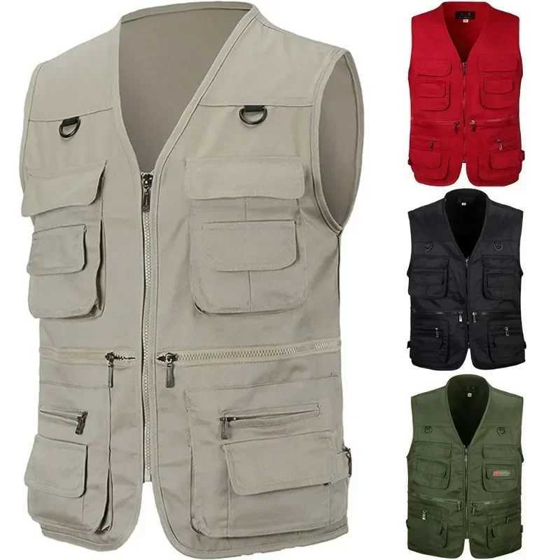 Mens Fishing Photography Multi-Pocket Vest Outdoor Tactical Mountaineering Sports Vest Solid Color Breathable Sleeveless Jacket X2504031