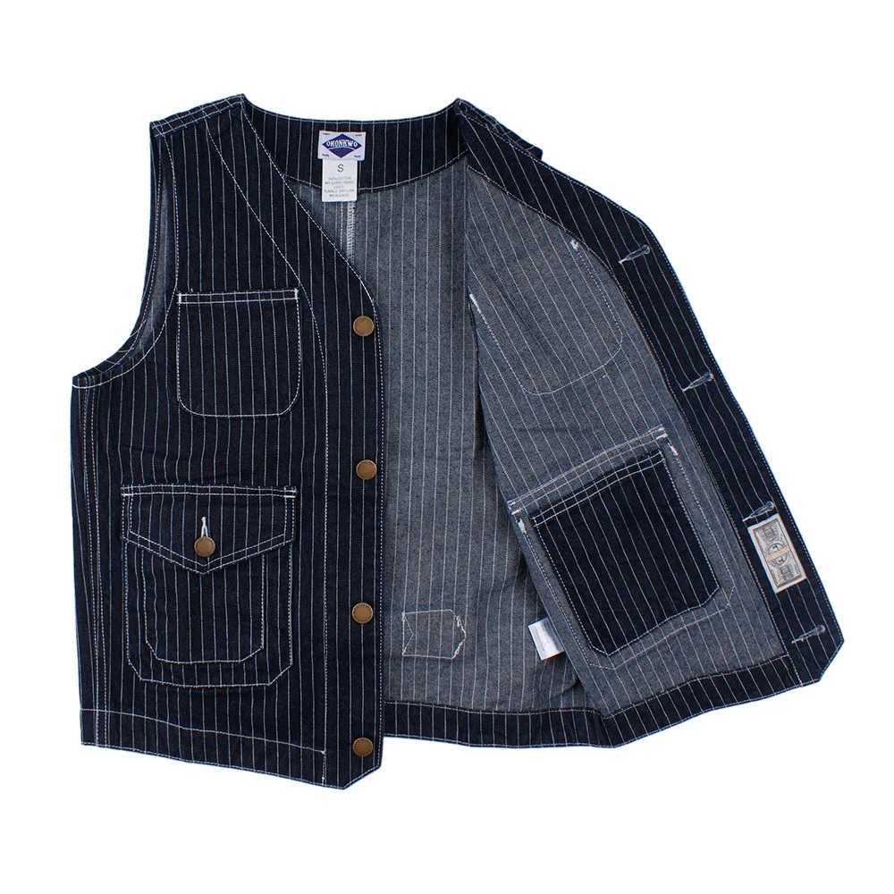 Ok8403 Men Cargo Striped Waistcoat Classical Vintage Streetwear Couple Premium Cotton Youth Daily Fashion V-Neck Patchwork Vest X250403