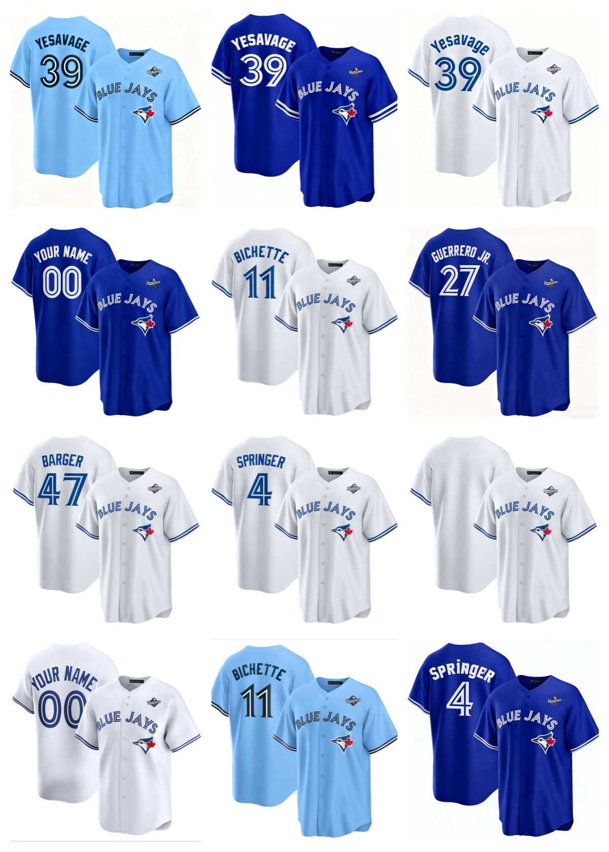 MLB Toronto Blue''Jays''Baseball Jersey 2025 World Series Custom 39 Trey Yesavage 27 Vladimir Guerrero Jr. 4 George Springer 11 Bo Bichette Alejandro Kirk Kevin Gausman