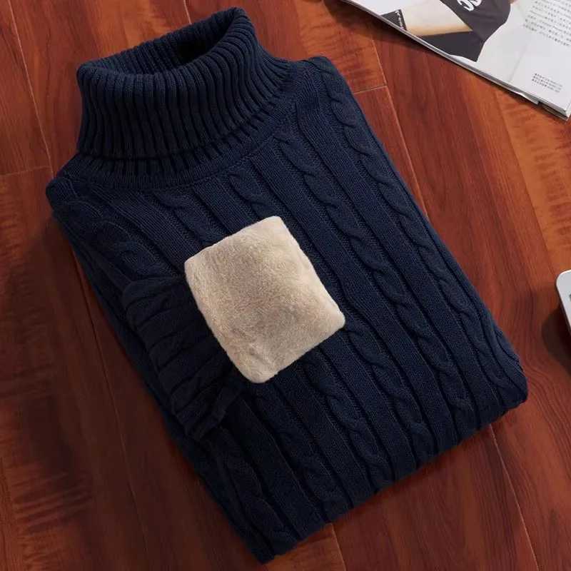 Mens Pullovers Velvet Thickened Sweater Mens Winter Turtleneck Base Shirt Thick Knitted Shirt Warm Mens Inner ClothesT251103