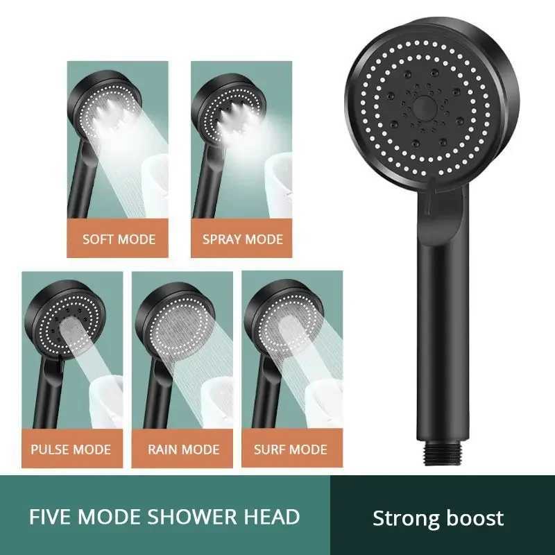 Black 5 Modes Shower Adjustable High Pressure Water Saving Shower Water Massage Shower Bathro Accessories Y251103