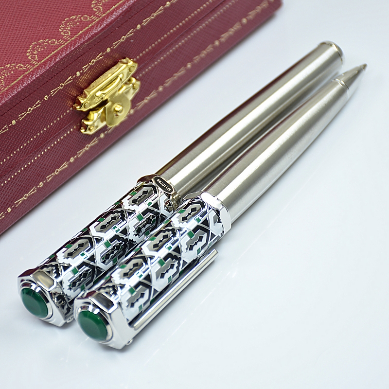 Limited Edition CT Santos-Dumont Silver Metal Ballpoint Pen Special Inlay Design Office School Writing Ball Pens With Serial Number AAA High Quality