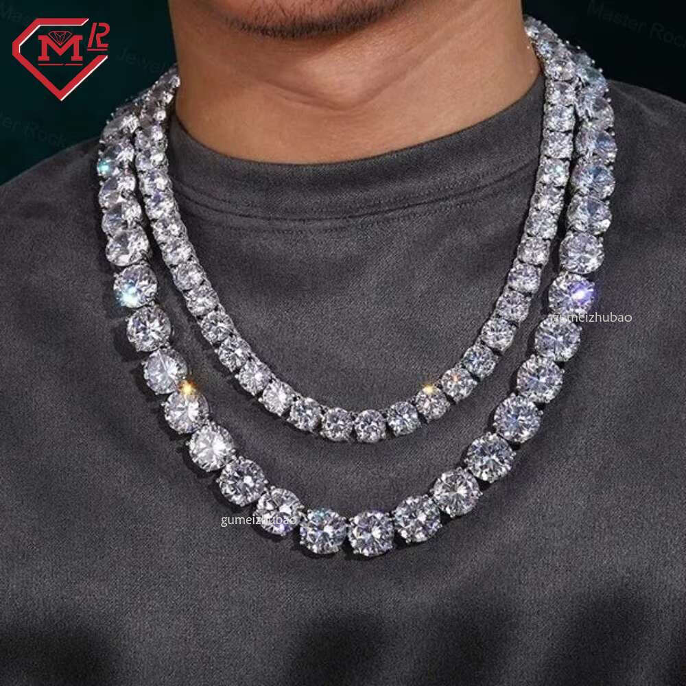 10MM Baguette Iced Out Vvs Sterg Sier Hiphop Moissanite Tennis Chain