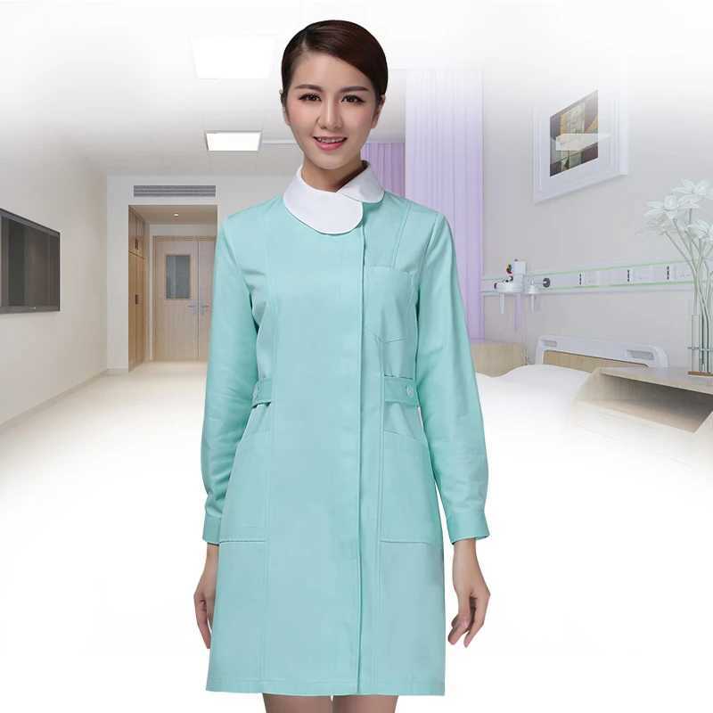 Dispensary Custom Nurse Apparel Medical Institution Uniform Clinic Green Coat Long Sleeve Doctor Lady Blouse Dress J251103