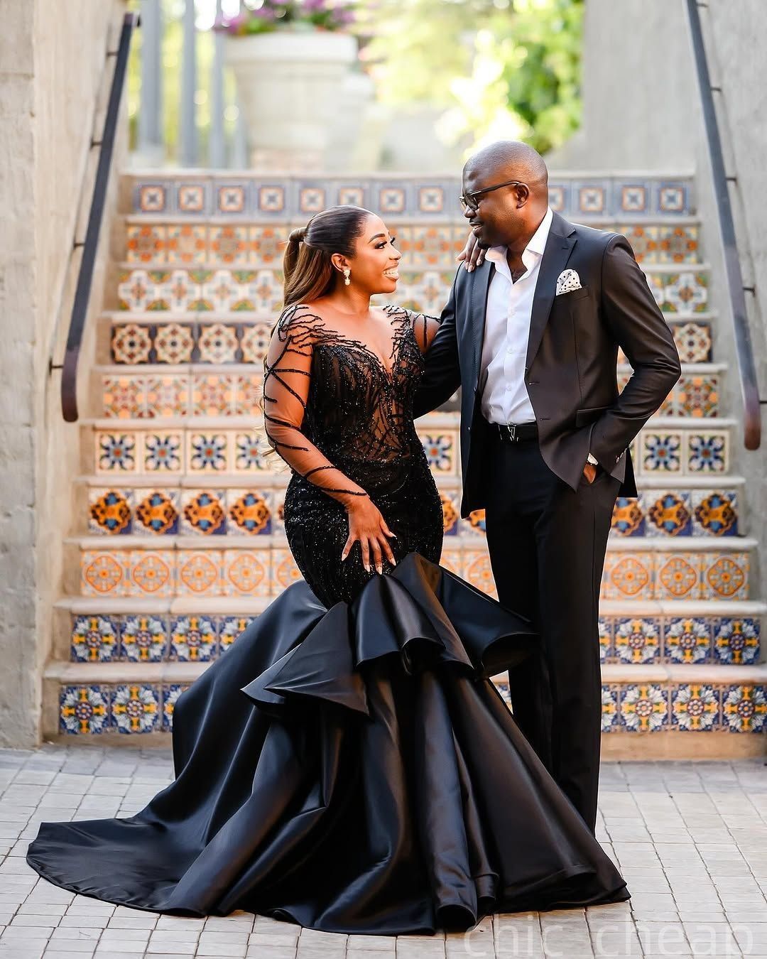 Black Mermaid Prom Dresses Sheer Jewel Neck Illusion Full Sleeves Sequined Appliqued Evening Gowns Plus Size African Girls Special Occasion Robes de s