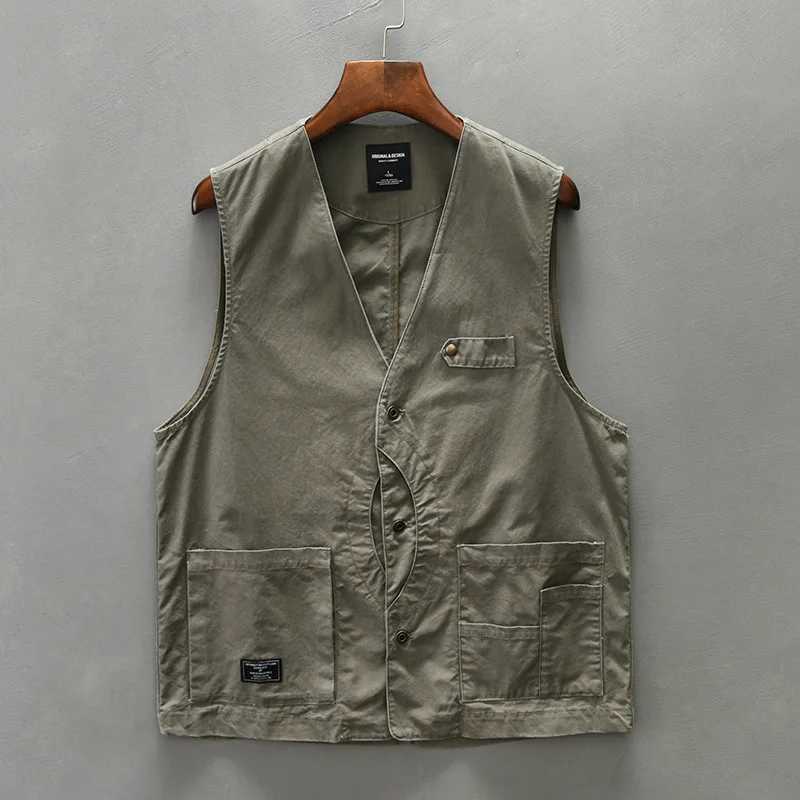 100% cotton sleeveless American cargo vest fall sports vest coat X250403