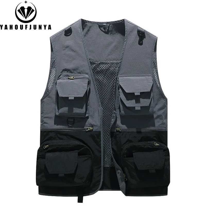 Men Spring Sleeveless Many Pocket Tool Webbed Breathable Vest Men Outdoors Fishing Camping Thin Utility Lightweight Vest Male X250403