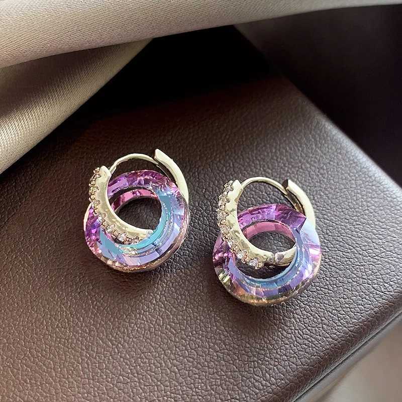 2024 New Arrival Light Luxury Elegant Color Crystal Hoop Earrings For Women Fashion Sweet Crystal Jewelry Accessories Y250401