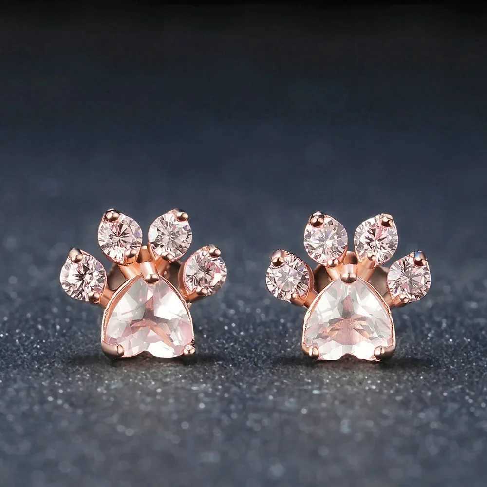 Creative Footprint Pink Crystal Stud Earrings For Woman Wedding Jewelry Gift Cute Small Cat Claw Earrings C251103