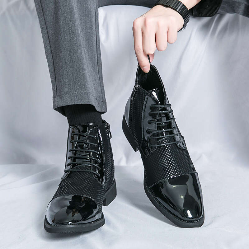 Men's plus size 2024 autumn and winter men's business dress leather shoes, trendy British style high top shoes