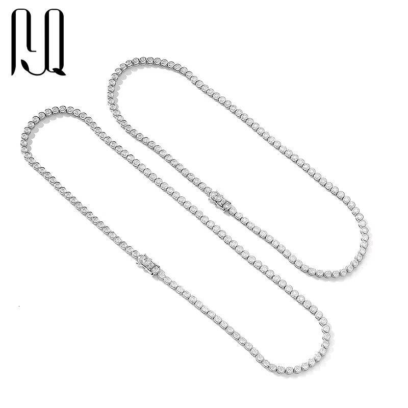 PYQ 2mm 3mm BezelSet VVS Tennis Chain Necklace 18K Gold Plated Women Moissanite Necklace 925 Silver BezelSet Tennis Chain