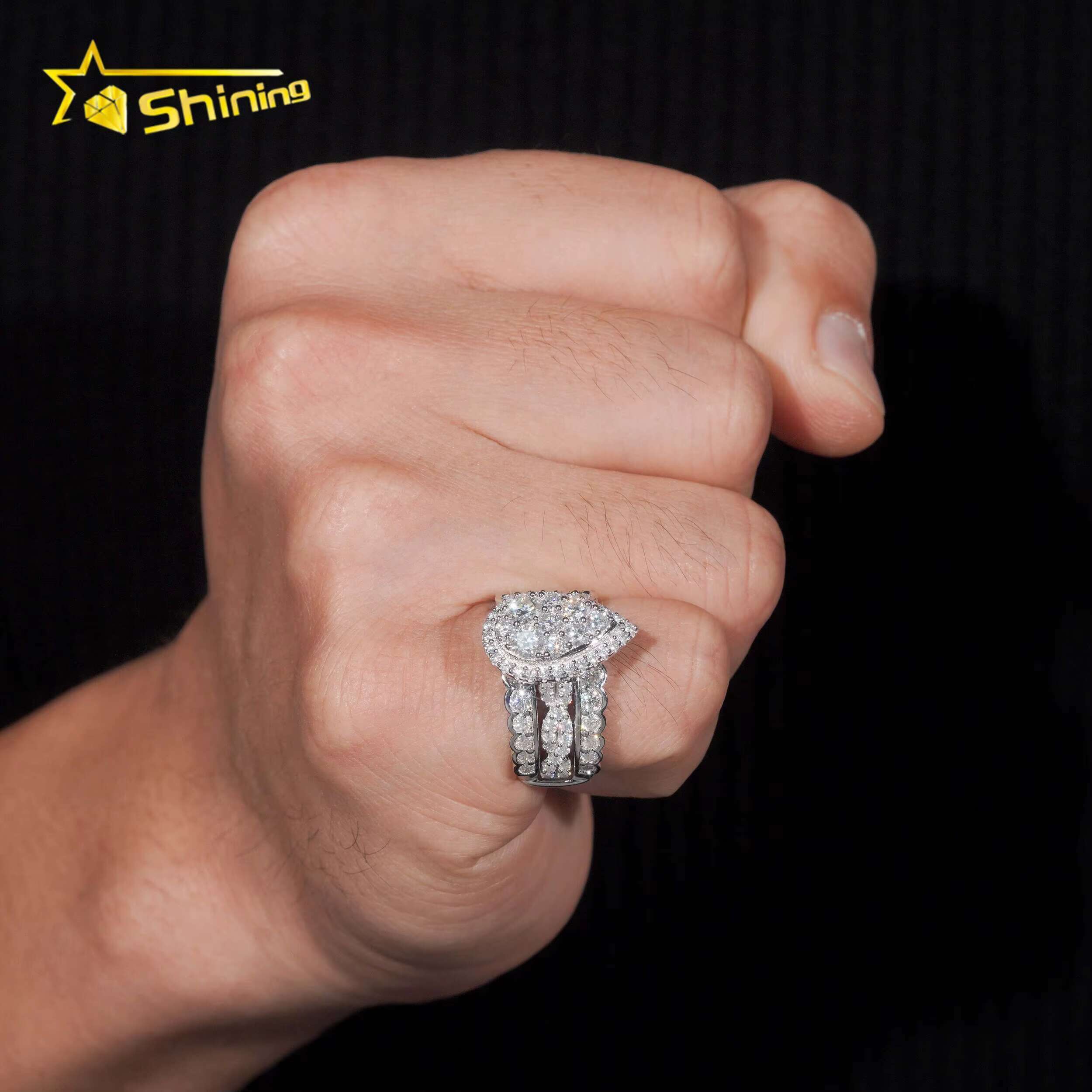 Trendy 925 Silver Rhodium Plated Custom Full VVS Moissanite Diamond Wedding Engagement Rings Set for Women