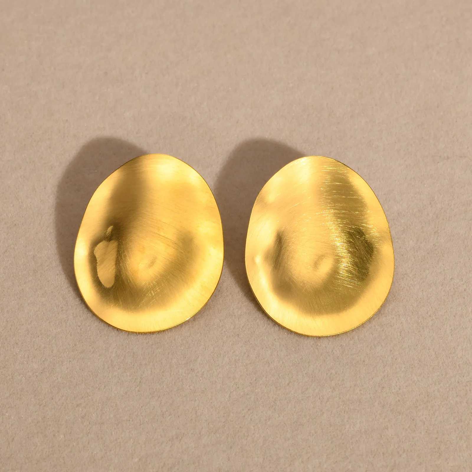 Matt Large Stainless Steel Stud Earring for Women Pairs Chic Oval Irregular Ear Jewely C251103