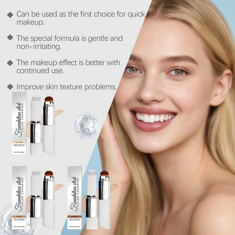 2-in-1 Color-Changing Foundation StickPortable Concealer with Applicator BrushOil Control Hydration Face Foundation MakeupXJ251103