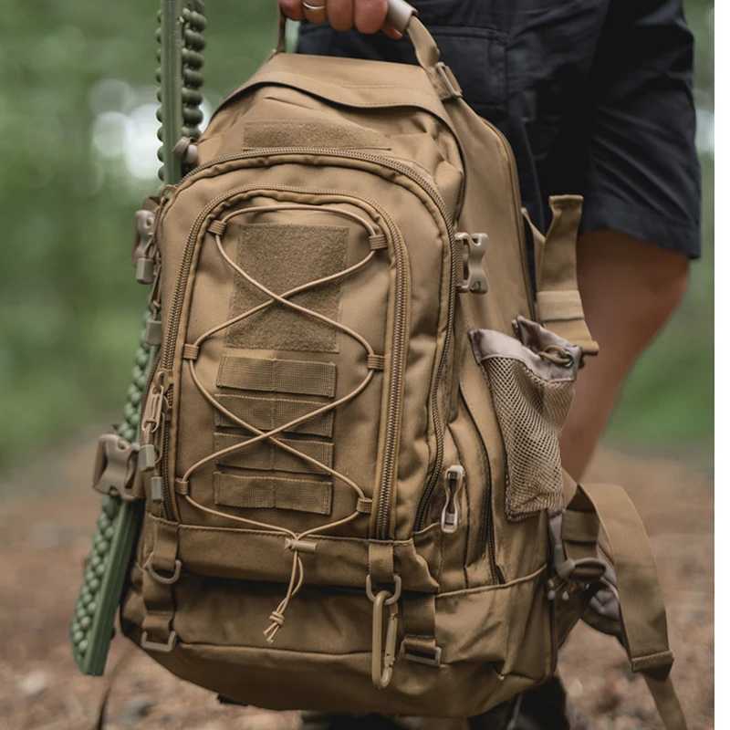 65L Outdoor Tactical Backpack Mens Outdoor Hiking Bag Large Capacity Military Army Bags Travelling Camping RucksackC250407