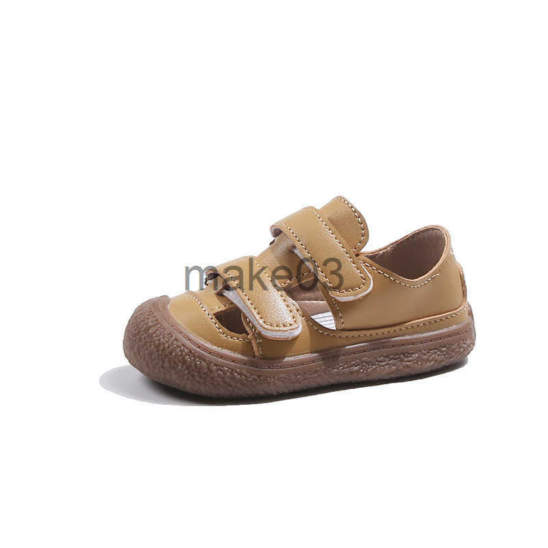 2025 summer Baotou baby walking shoes childrens soft soled soft top sandals breathable solid color small leather shoes J250403
