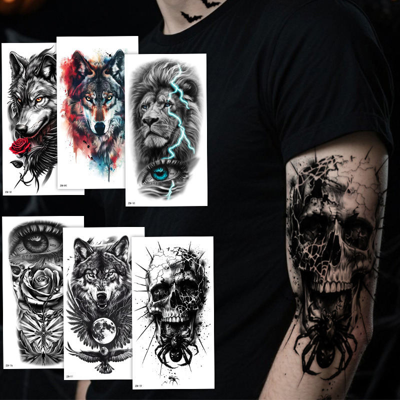 6pcs Small full arm tattoo sticker, half arm tattoo sticker, animal flower Halloween